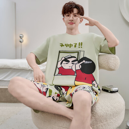 Arctic Velvet Summer Pyjamas pour hommes Coton à manches courtes coton mince et taille jeunesse des étudiants de collège pour collège de ventre de natation
