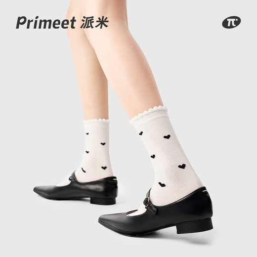 PRIMEET派米 5双袜子女夏季薄款透气中筒袜miu系爱心棉袜配单鞋堆堆袜