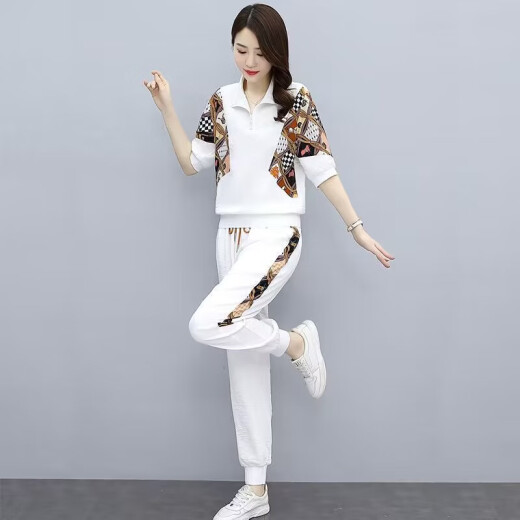 荣西图（RONGXITU）时尚套装裤女夏季2025新款宽松减龄洋气运动休闲束脚裤两件套#686 黑色 M