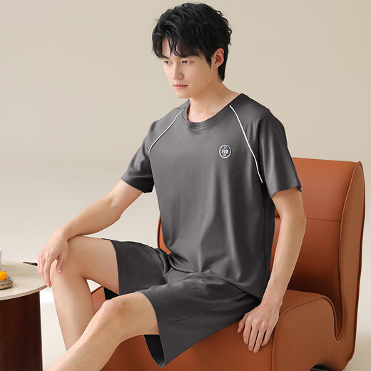 Palando Pure Cotton Pyjamas Herren Sommer 2025 Neues dünnes, kurzärmeliges, kühles Home-Kleidungsstück in großer Cassion-Jungen in Full-Rocte-Kleidung 13601 [reines Baumwoll, weiche und hautfreundliche] L [Vorgeschlagene Größe 165-170C Gewicht 100- 100-