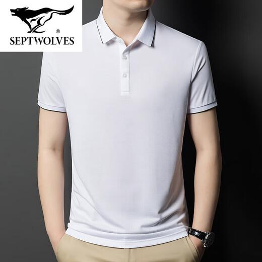 Siete Lobos Flaghship Oficial de mediana edad Camiseta transpirable para hombres Polo Camiseta informal de manga corta Color sólido Dad KL-13565 Blue oscuro M 48/170