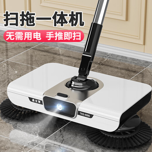 Xinbaolu hand push sweeper, lazy mop, sweeping and mopping all-in-one machine, multi-functional mopping and sweeping artifact for home use, top version with light - 3 pieces of white cloth + magic broom