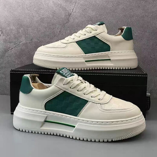 
Changxiang Huili 2025 new spring men's shoes trendy versatile sports and casual leather shoes for men's thick sole height-enhancing small white board shoes trendy shoes 9906 white and green [upgrade] 39