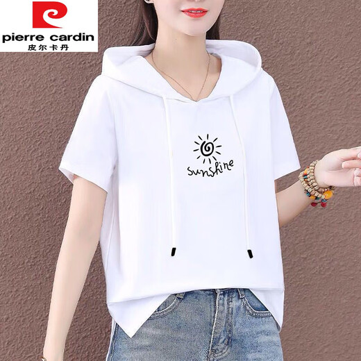 
Pierre cardin pure cotton hooded short-sleeved T-shirt for women [4313 people] 100 sweatshirt large size summer new Korean version loose 693 This year's popular light luxury brand L [100-110Jin [Jin equals 0.5 kg]]
