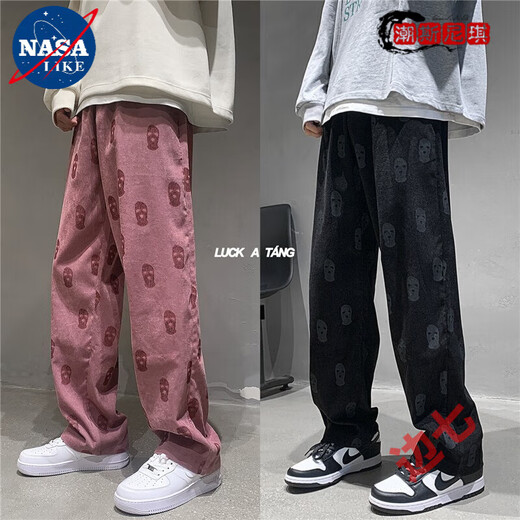 NASALIKE 欧美高街hiphop休闲裤子男春秋季设计感宽松直筒ins潮拖地牌阔腿 高质量A753黑色 L
