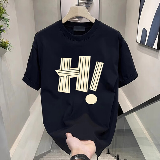 
ROMON men's American fashion handsome ice silk short-sleeved T-shirt men's trendy brand design summer printed round neck half-sleeved top 1506-1-TM6771 black S recommended 90-100Jin [Jin equals 0.5 kg]