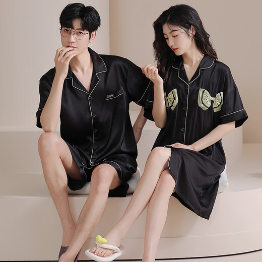 Fuxin Kang Bingsi Pare Pajamas Мужской летний костюм с коротким рукавом тонкий прохладный ночной платье Женская домашняя одежда GLQ-6210 2XL-мужчины [высота 168-178-вес 150-170]