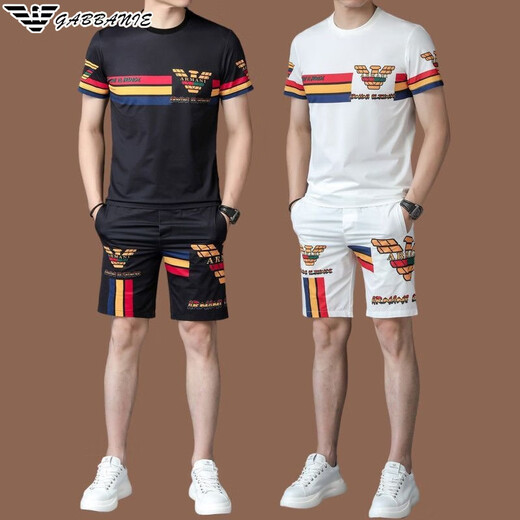 Emporio Armani Men's Ice Silk Casual Sports Set Summer Short Sleeve Two-Piece Set High-end T-Shirt Men's Shorts GA/9863 White Set 115/XL (suitable for 135-155Jin [Jin equals 0.5 kg]) Unicode