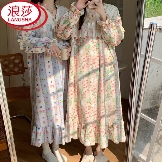 
LangSha (LangSha) princess style nightgown for women in autumn and winter coral velvet thickened 2025 flannel pajamas dress home clothes 12348 rose 160(M)