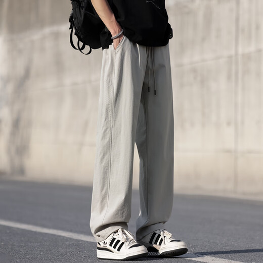 Foss Phil ice silk mesh casual pants for men's summer thin loose straight breathable cool casual pants 6636 khaki XL