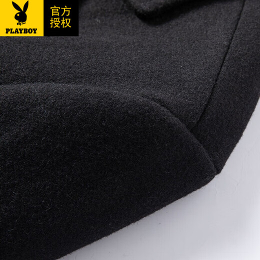 Playboy (PLAYBOY) autumn and winter cotton thickened men's woolen coat mid-length business casual coat windbreaker tops men's black 3XL