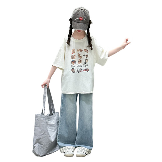 BALABALA [Empfohlen von der zentralen Mutter] Mädchen Sommer Kurzarm Set 2025 Neues lässiges Kinder -Top -Kinder -Sommer -Eichhörnchen -Set [6622] 160 cm