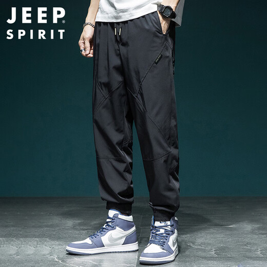 JEEP SPIRIT吉普速干休闲裤男夏季宽松裤子男潮牌冲锋裤冰丝运动裤 黑色  4XL