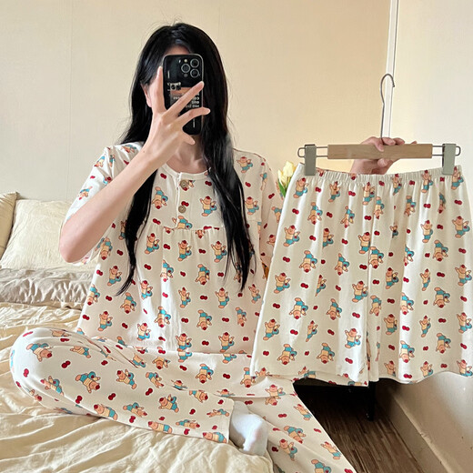 Lexi Beilu Sommer süßer Cartoon dreiteiliger Pyjamas Frauen können im Freien zu Hause Kleidungsset 761 Cherry Baby Drei-teilig Set-Short/HQ 175 L tragen