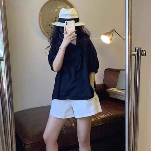 Miao Yijia white shorts women's casual pants autumn loose hot girl running sports super shorts showing leg length hot pants outer wear elastic waist loose shorts white XL recommended 105-120Jin Jin equals 0.5 kg