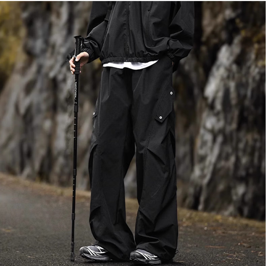 Dingfengbaoluo American outdoor paratrooper overalls men's autumn loose casual pleated design long pants XP01 Xingyao black 2XL