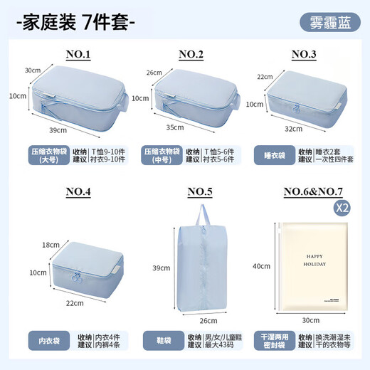 Baicaoyuan compressed travel storage bag suitcase clothes shoes travel clothing sub-package bag travel business trip organization bag blue