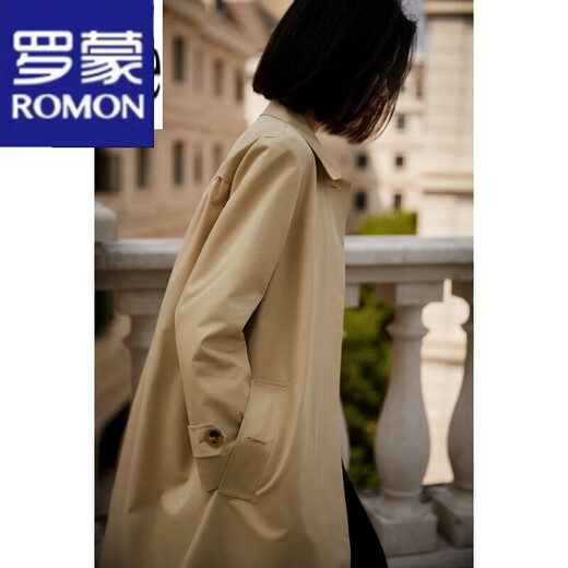 罗蒙（ROMON）风衣外套女中长款2023秋冬新款时尚女装翻领长袖宽松通勤百搭上衣 卡其色 XL