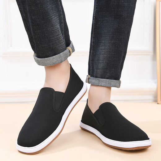 Viejos zapatos de tela de Beijing cómodos y transpirables zapatos de hombres suaves para hombres casuales livianos y versátiles auténticos telas hechas a mano pura noche oscura d-2 42 (260 mm) [simple y generoso]