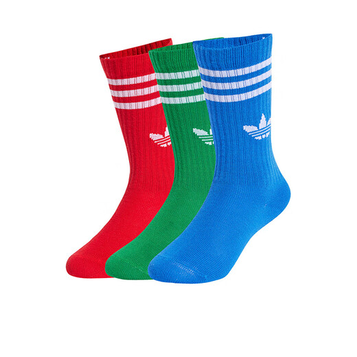 Adidas boys' socks that can be worn in all seasons, clover children's mid-length cotton fashion three-stripe sports socks JJ1991 JJ1991 light scarlet/blue/green 3 pairs one size KXXL