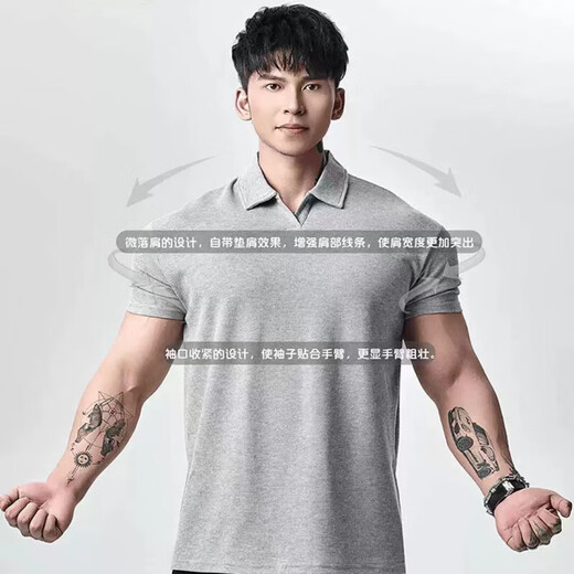 夏季透气短袖新中式亨利领polo衫大翻领收袖口运动健身男士T恤 黑色亨利领 7706-TXS L