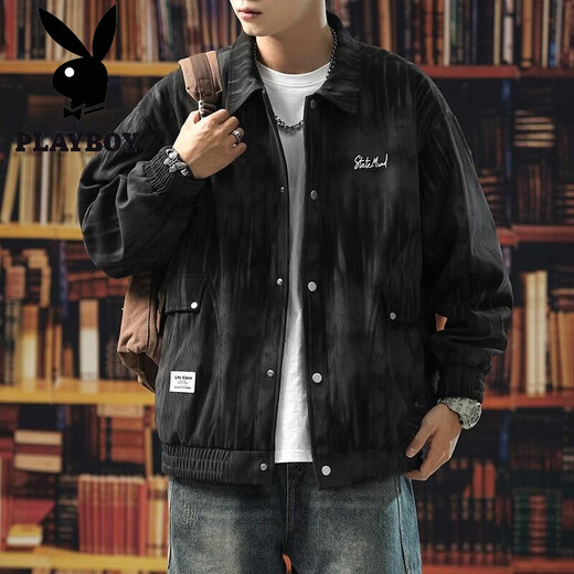 
Playboy (PLAYBOY) tie-dye jacket men's gown spring and autumn 2025 new trendy brand loose-sensing tool lapel jacket large size K15828 black M