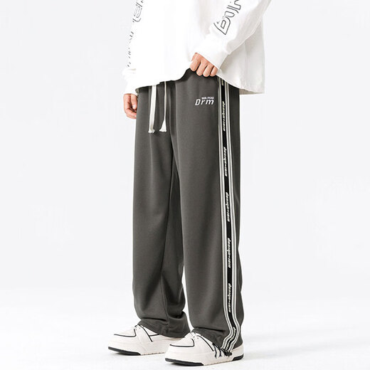 Long Taozi Straight Casual Pantals for Men's Men's Spring and Automne Style Black Volylers Panters pour hommes à la mode pour hommes à rayures Splicing Sports Pantal