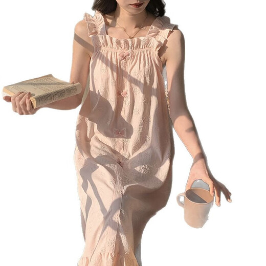 荣西图（RONGXITU）云朵棉睡衣女夏吊带睡裙公主风薄款可外穿 6636Z#粉色 185 XXL