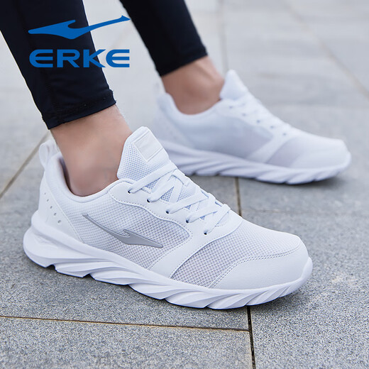 Hongxing Erke Men's Chaussures 2025 Nouveau été des chaussures de course respirantes en maille pour hommes Soft Soft Soft Soft White Casual Chores Erkebai (Mesh Four Seasons) 3291 40