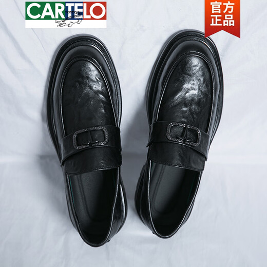 
CARTELO leather shoes men's one foot with genuine leather breathable British wide foot business formal wear casual Love lazy doodle shoes 3518 black cowhide high-quality shoes 38