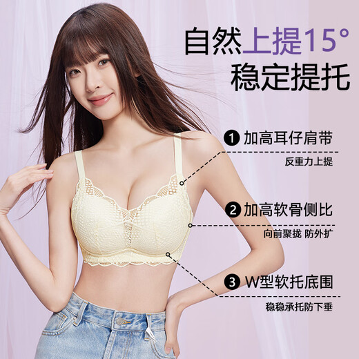 雅鹿内衣女无钢圈小胸聚拢收副乳防下垂纯欲性感女士蕾丝文胸罩 天蓝色 75B 【34AB,厚度约2.5cm】