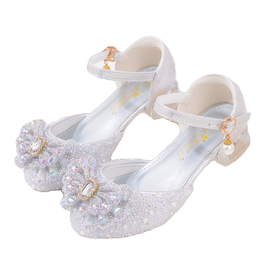 
Sriyang Korean version of girls' princess shoes silver white Cinderella children's crystal shoes student party performance shoes girls high heels A9928 silver 28 inner length 17.8 cm
