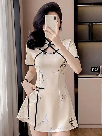 Pupan New Chinese Cheongsam zweiteiliger Fußbadetechniker Anzug kleiner Slim Workwear Foot Club Massage Kleidung 16790 No Elastic + Shorts S8090jin [Jin gleich 0,5 kg] Universelle Größe