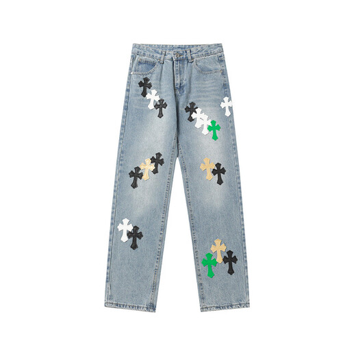 Crome Heart New Croce Ch High Ordre Black Blanc Cross droits Old Heavy Industry Washing Jeans Pantalons Identique aux hommes et femmes 9923 28