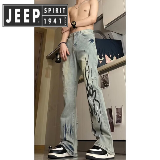 Jeep Spirit Jeep Flame Jeep Jeep Jeans Tendencia de verano para hombres Pantalones heterosexuales Style High Street 692-Black M [85-100Jin [Jin equivale a 0.5 kg]]