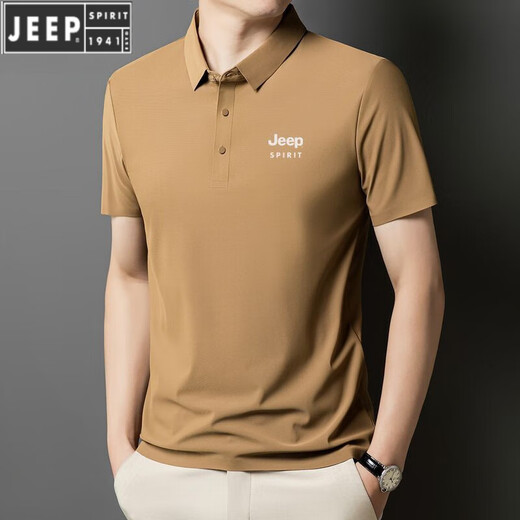 JEEP SPIRIT new comfortable POLO shirt men's ice silk short-sleeved T-shirt summer lapel anti-wrinkle business and casual middle-aged and elderly half-sleeved JEEP12358 ice silk POLO shirt/haze blue XL [125-140Jin[Jin equals 0.5 kg]]