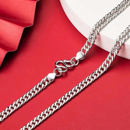 OAZ Fashion Versatile 9999 Sterling Silver Necklace Men's Silver Horsewhip Chain Men's Thick Style Domineering Cuban Fashion Handsome Horsewhip Chain 50g Long 55 Width 5.5mm Special Price Reduction/9999 Pure Silver Counter Gift Box