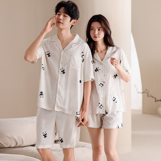 Catman Ice Silk Couple Pajamas Men's Summer Thin Women's Short-Sleeved Cool Cardigan 2025 New Style Can Be Weared Outside Home Clothes
