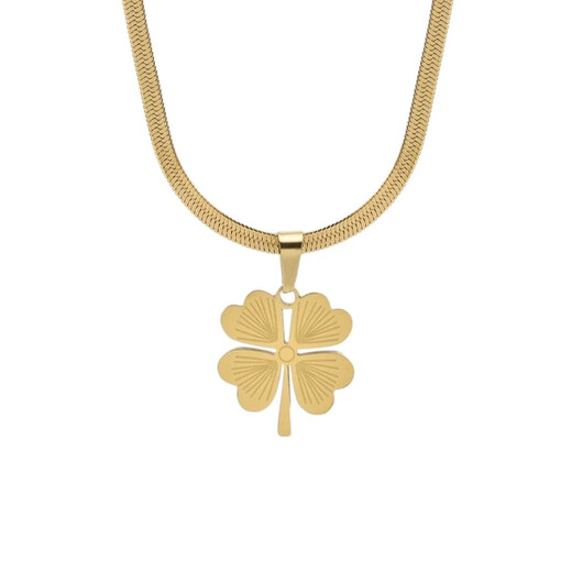 Hunter 18K gold four-leaf flower necklace for women, light luxury, high-end, niche temperament, Internet celebrity, versatile titanium steel blade chain, gold S