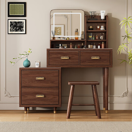 Muyuke solid wood dressing table bedroom simple dressing table desk mid-century style black walnut with mirror storage mobile dressing table dressing table with mirror and stool