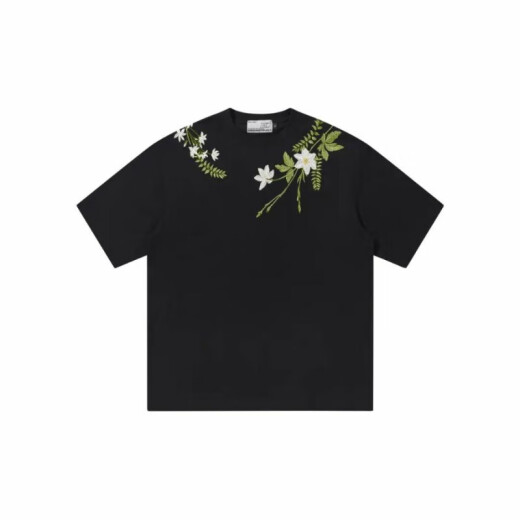 Yuzu HARSH AND CRUEL American alphabet plant flower round neck heavy cotton short-sleeved T-shirt for men and women summer S1049# white M