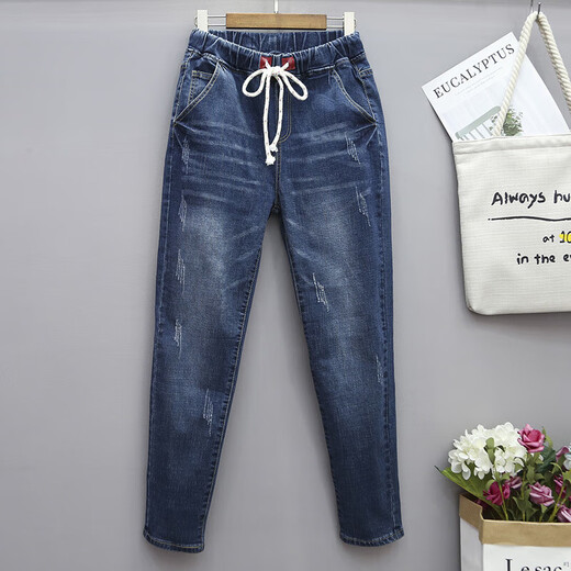 Light Irene 230Jin [Jin равняется 0,5 кг] Жирные сестринские брюки в летнем тонком стиле плюс жиры плюс джинсы для девочек Эластичные брюки с высокой талией 6623 синяя версия Регулярная 2xl 135-150Jin [Jin равняется 0,5 кг]