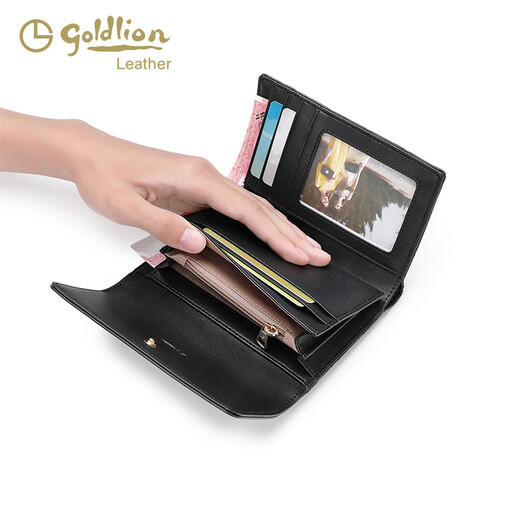金利来（Goldlion）新款时尚真皮女钱包简约三折卡包小零钱 黑色