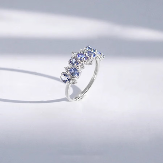 Qianjun <Binglan> Retro light luxury celebrity style niche design cool feeling inlaid with natural tanzanite ring gift for women <Binglan> Tanzanite opening adjustable