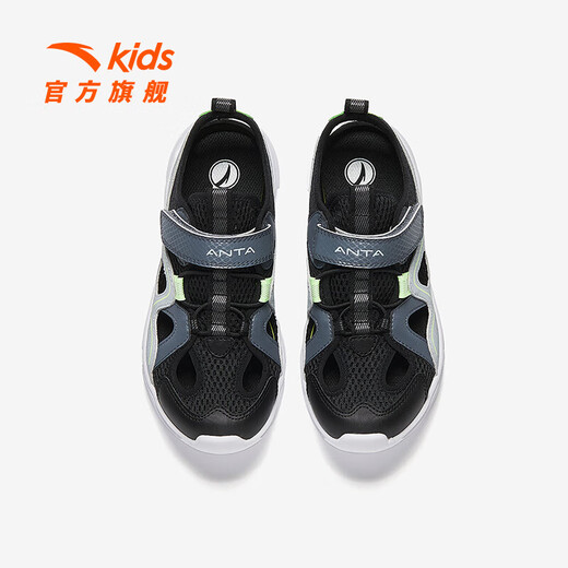 ANTA Children's Sandals Men's Big Children's Shoes 2025 Summer New Product Baotou Lightweight Outdoor Soft Elastic Beach Shoes Black/Anthracite Gray-3 35