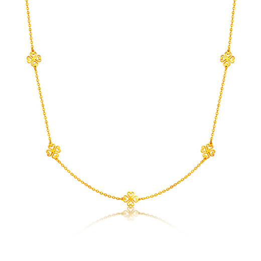 Mengjinyuan 18K gold necklace five-flower hollow love four-leaf clover clavicle chain as a birthday gift for girlfriend