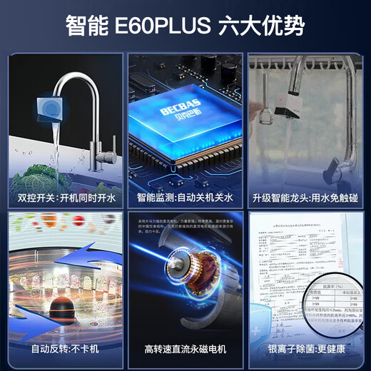 BECBAS fully automatic food waste disposer household kitchen sink food waste grinder 182 automatic water inlet reverse shutdown E60PLUS