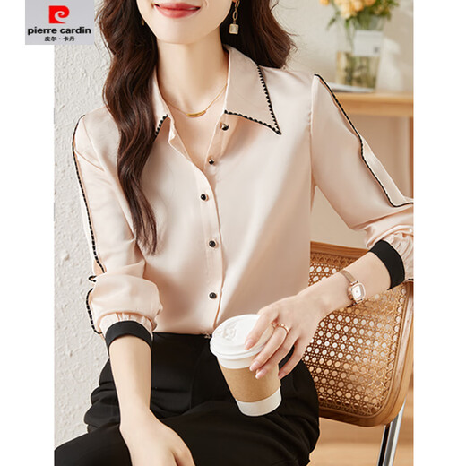 皮尔卡丹（pierre cardin）【2575人收藏】雪纺时尚长袖衬衫女洋气2025年春季新款200斤宽松 杏色 L 90-100斤内选购