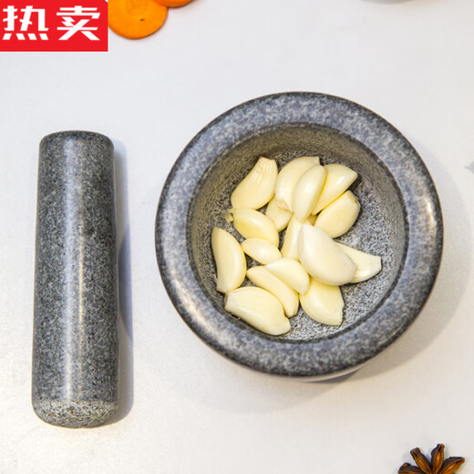 Sailoto quality stone garlic pounder stone mortar Chinese medicine grinder bluestone garlic press garlic mortar household granite black flower stone pier large polished model with lid