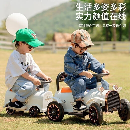 Floß-Kernzug kann für Kinder für elektrische Kinder mit kleinem Zug für Kinderbabysbindung für Kinder mit Allrad-Doppelwagen [weiße Fernbedienung 12V große Batterie] + 2 Wagen mit Vierrad-Erwachsenen für Kinder verwendet werden.